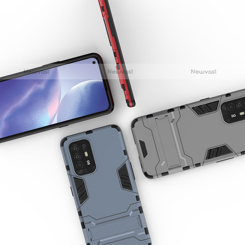 Silicone Matte Finish and Plastic Back Cover Case with Stand T01 for Oppo F19 Pro+ Plus 5G