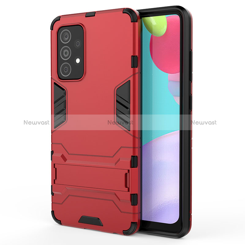 Silicone Matte Finish and Plastic Back Cover Case with Stand T01 for Samsung Galaxy A52 4G