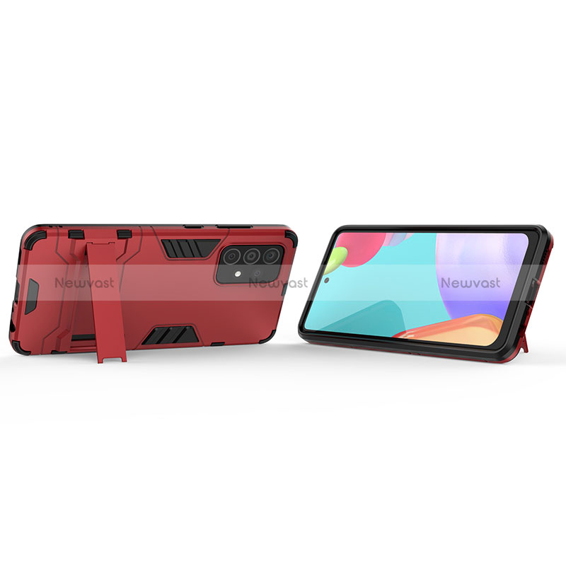 Silicone Matte Finish and Plastic Back Cover Case with Stand T01 for Samsung Galaxy A52 4G