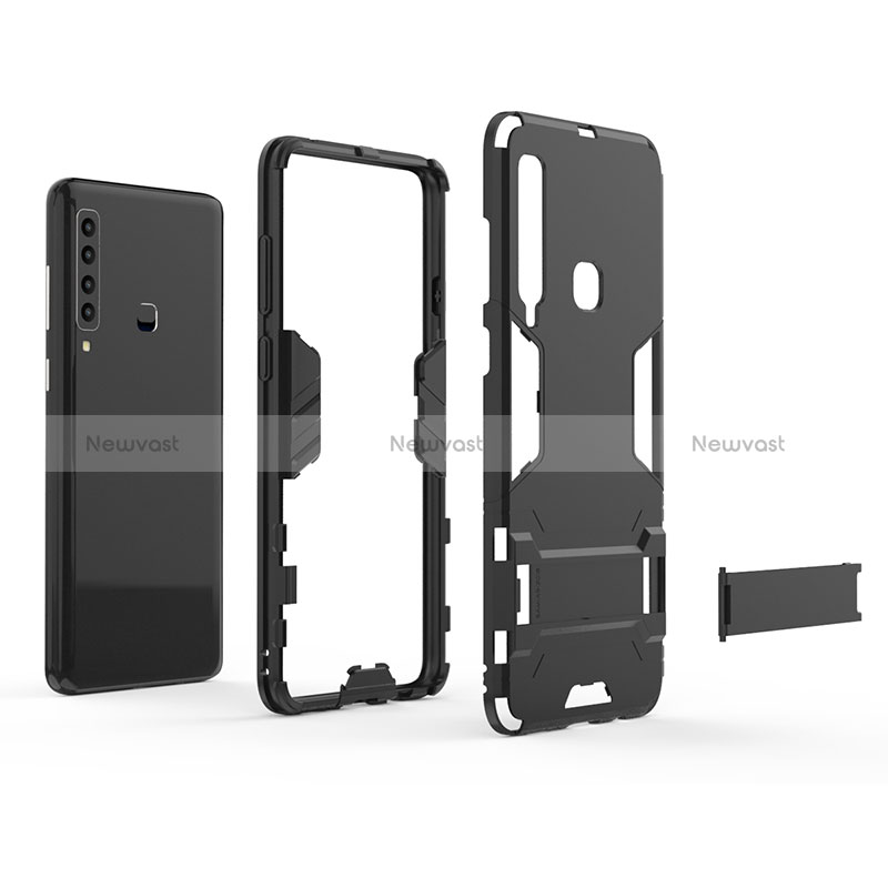 Silicone Matte Finish and Plastic Back Cover Case with Stand T01 for Samsung Galaxy A9 Star Pro