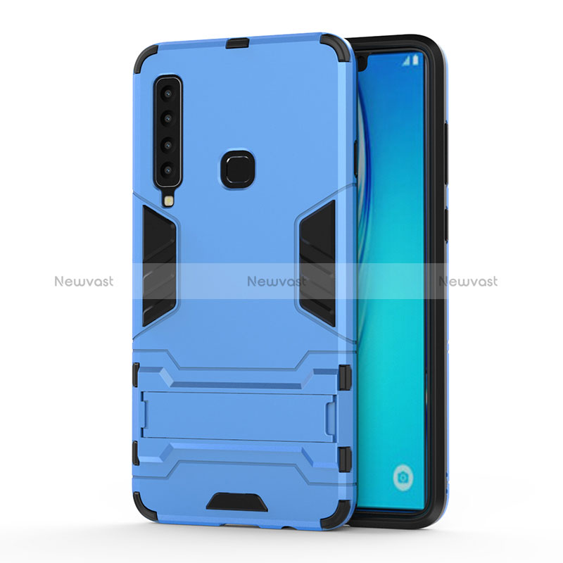 Silicone Matte Finish and Plastic Back Cover Case with Stand T01 for Samsung Galaxy A9 Star Pro Sky Blue