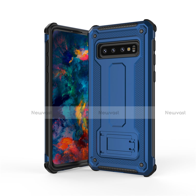 Silicone Matte Finish and Plastic Back Cover Case with Stand T01 for Samsung Galaxy S10