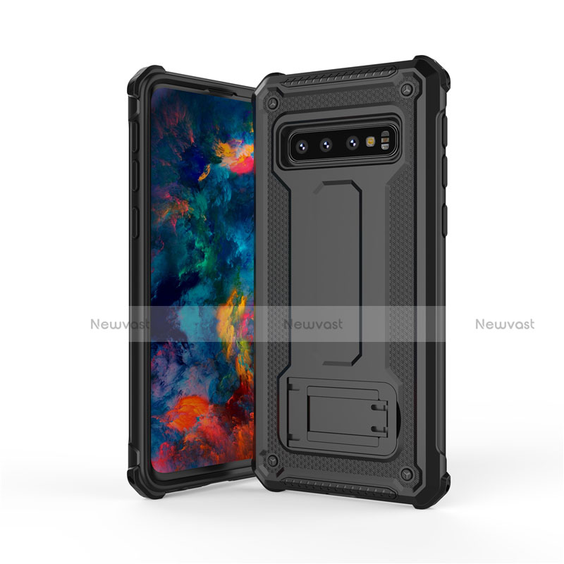 Silicone Matte Finish and Plastic Back Cover Case with Stand T01 for Samsung Galaxy S10