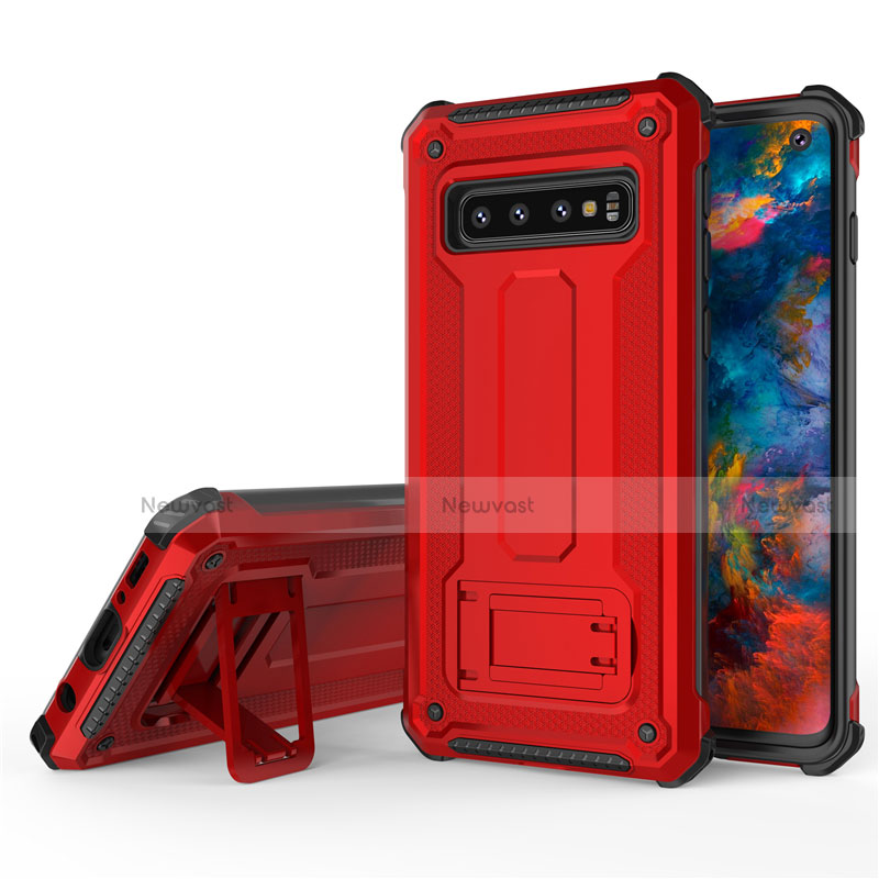 Silicone Matte Finish and Plastic Back Cover Case with Stand T01 for Samsung Galaxy S10 5G