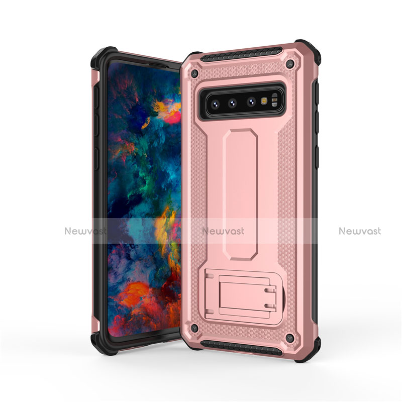 Silicone Matte Finish and Plastic Back Cover Case with Stand T01 for Samsung Galaxy S10 5G