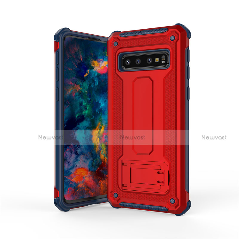 Silicone Matte Finish and Plastic Back Cover Case with Stand T01 for Samsung Galaxy S10 5G Mixed