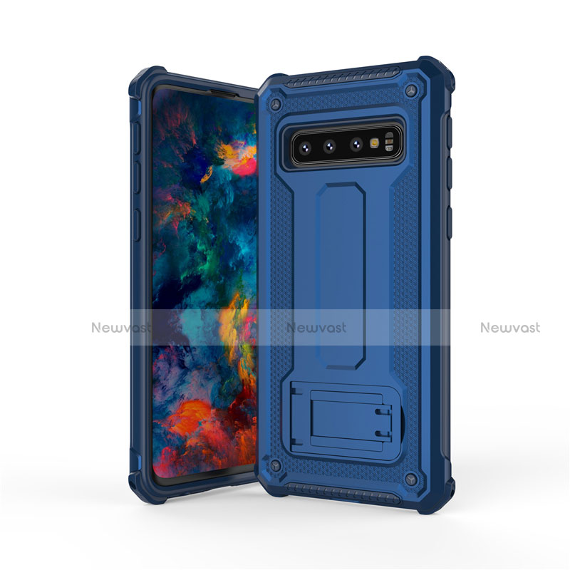 Silicone Matte Finish and Plastic Back Cover Case with Stand T01 for Samsung Galaxy S10