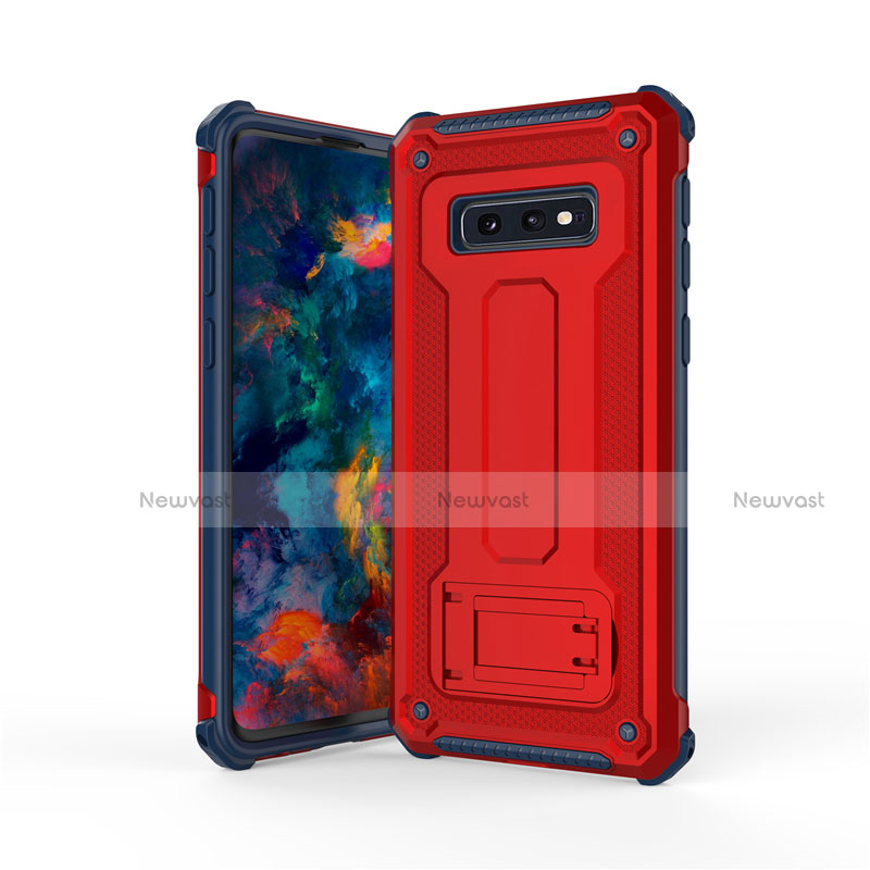 Silicone Matte Finish and Plastic Back Cover Case with Stand T01 for Samsung Galaxy S10e