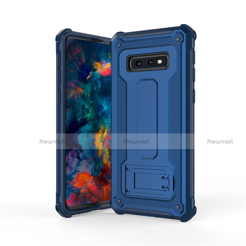 Silicone Matte Finish and Plastic Back Cover Case with Stand T01 for Samsung Galaxy S10e Blue