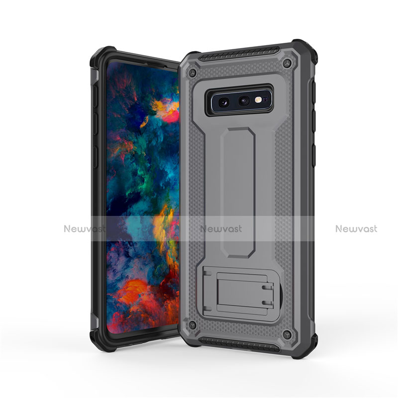 Silicone Matte Finish and Plastic Back Cover Case with Stand T01 for Samsung Galaxy S10e Gray