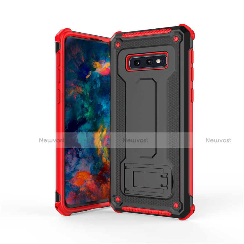 Silicone Matte Finish and Plastic Back Cover Case with Stand T01 for Samsung Galaxy S10e Red and Black