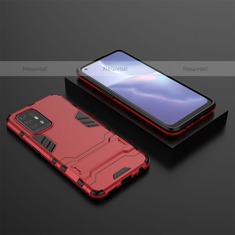 Silicone Matte Finish and Plastic Back Cover Case with Stand T02 for Oppo F19 Pro+ Plus 5G