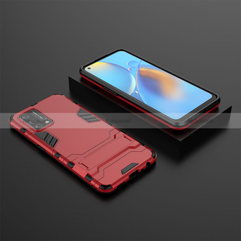 Silicone Matte Finish and Plastic Back Cover Case with Stand T02 for Oppo F19s
