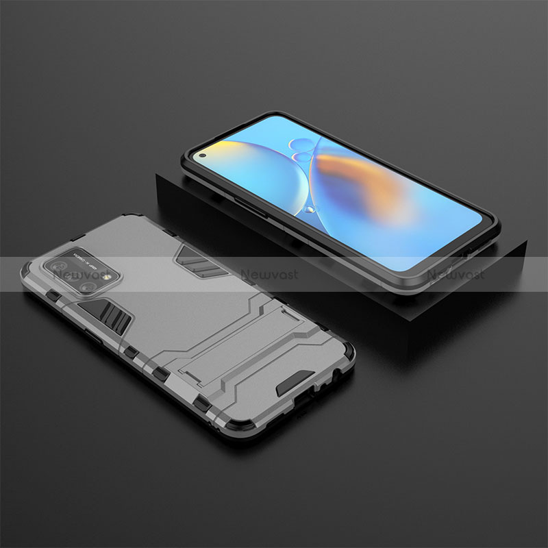 Silicone Matte Finish and Plastic Back Cover Case with Stand T02 for Oppo F19s Gray