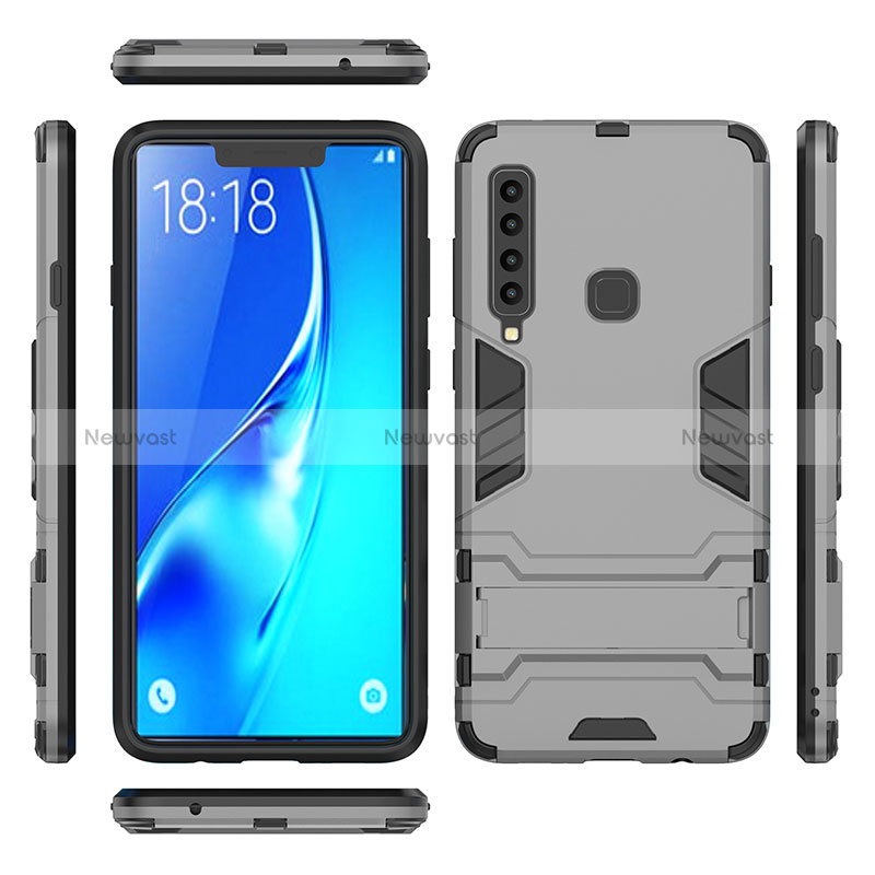 Silicone Matte Finish and Plastic Back Cover Case with Stand T02 for Samsung Galaxy A9 (2018) A920
