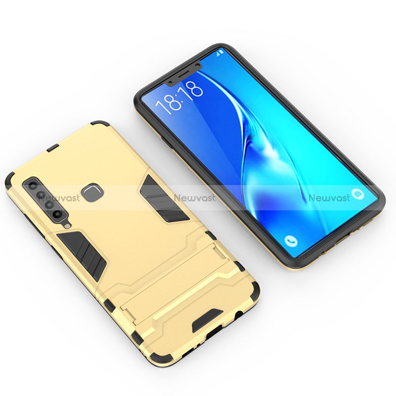 Silicone Matte Finish and Plastic Back Cover Case with Stand T02 for Samsung Galaxy A9 (2018) A920 Gold