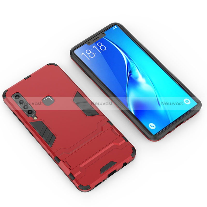 Silicone Matte Finish and Plastic Back Cover Case with Stand T02 for Samsung Galaxy A9 (2018) A920 Red
