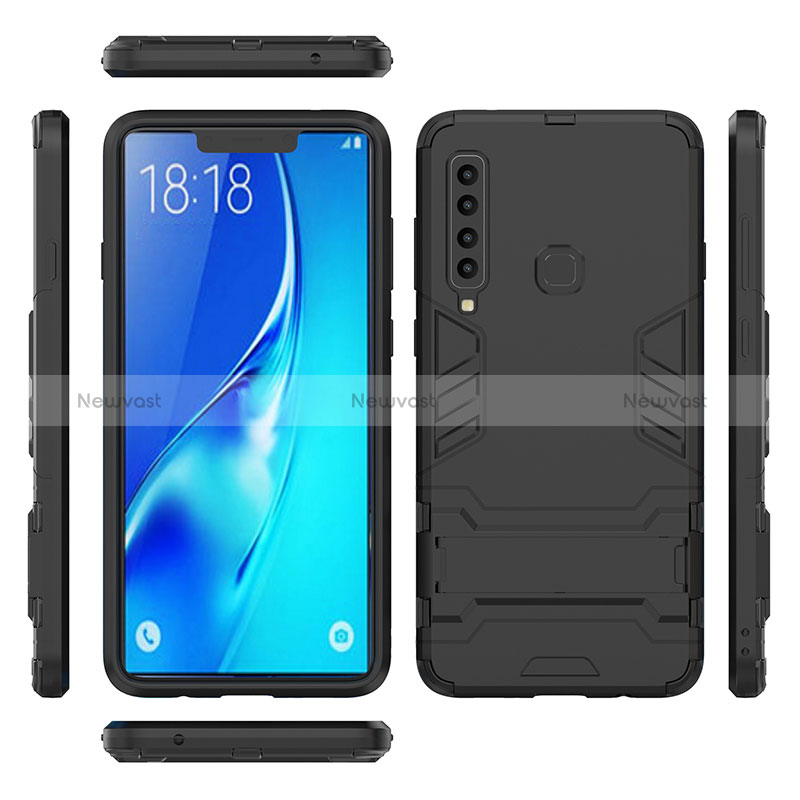 Silicone Matte Finish and Plastic Back Cover Case with Stand T02 for Samsung Galaxy A9s