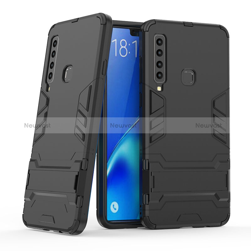 Silicone Matte Finish and Plastic Back Cover Case with Stand T03 for Samsung Galaxy A9 Star Pro