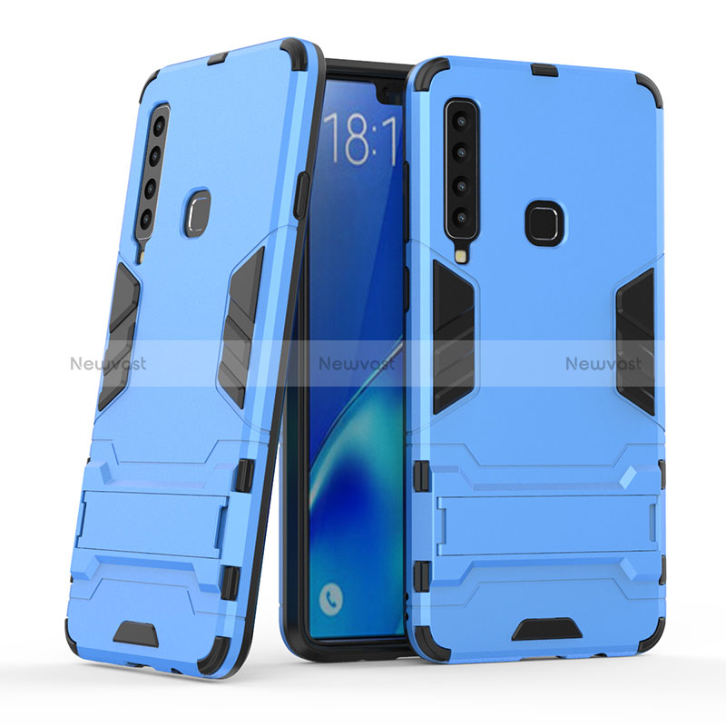 Silicone Matte Finish and Plastic Back Cover Case with Stand T03 for Samsung Galaxy A9s