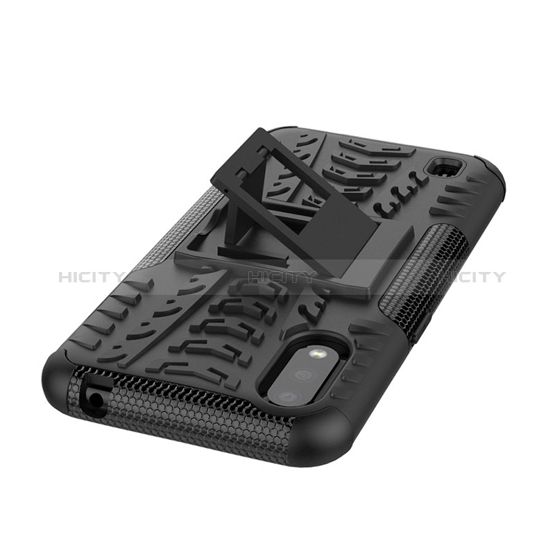Silicone Matte Finish and Plastic Back Cover Case with Stand T04 for Samsung Galaxy A01 SM-A015