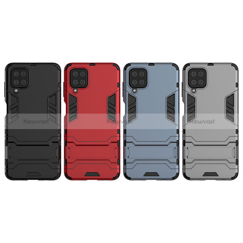 Silicone Matte Finish and Plastic Back Cover Case with Stand T04 for Samsung Galaxy A12 Nacho