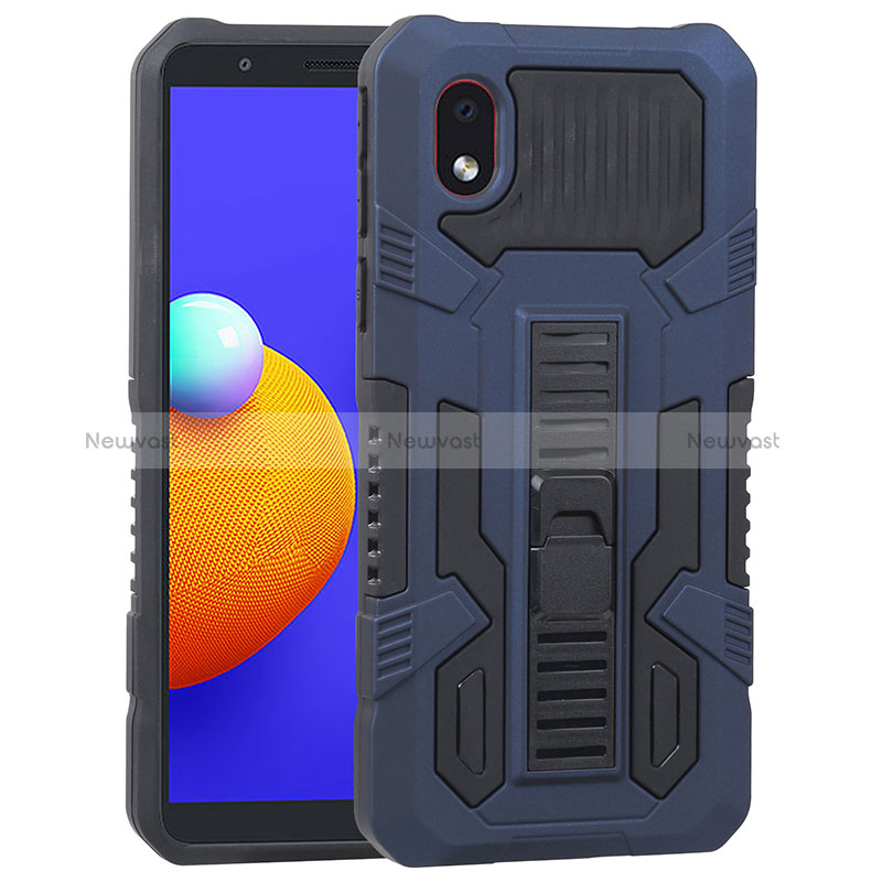 Silicone Matte Finish and Plastic Back Cover Case with Stand YF1 for Samsung Galaxy A01 Core Blue