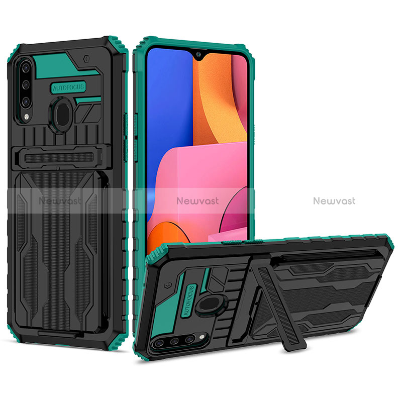 Silicone Matte Finish and Plastic Back Cover Case with Stand YF1 for Samsung Galaxy A20s