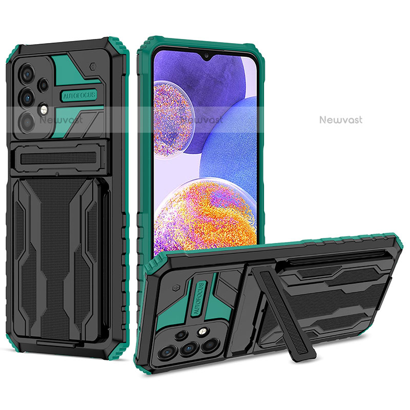Silicone Matte Finish and Plastic Back Cover Case with Stand YF1 for Samsung Galaxy A23 5G Green