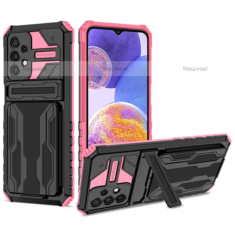 Silicone Matte Finish and Plastic Back Cover Case with Stand YF1 for Samsung Galaxy A23 5G Pink