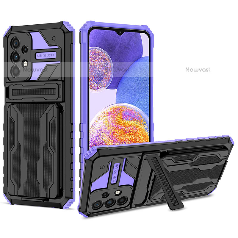 Silicone Matte Finish and Plastic Back Cover Case with Stand YF1 for Samsung Galaxy A23 5G Purple