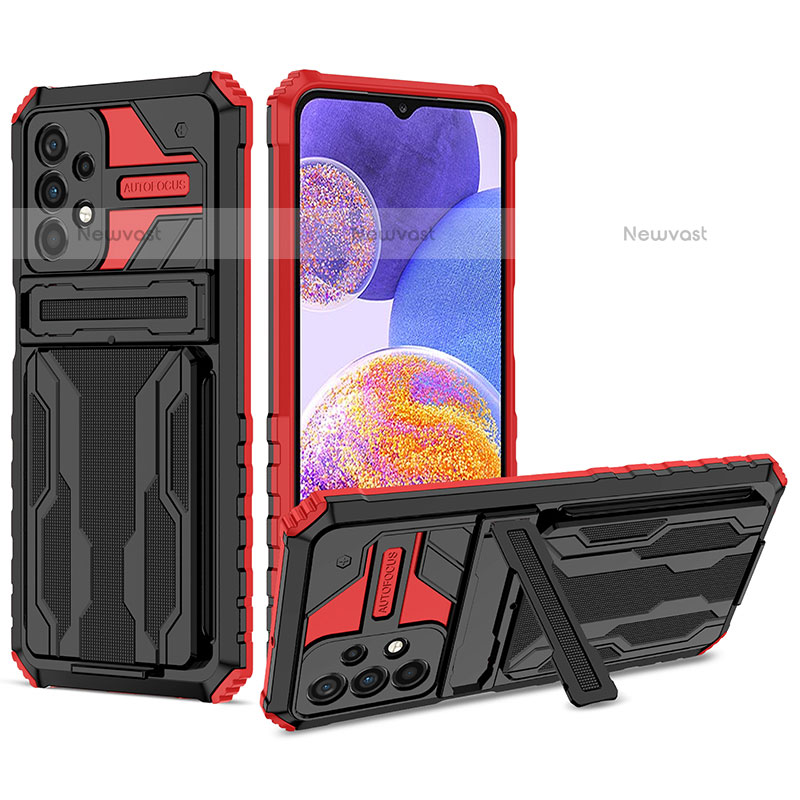 Silicone Matte Finish and Plastic Back Cover Case with Stand YF1 for Samsung Galaxy A23 5G Red