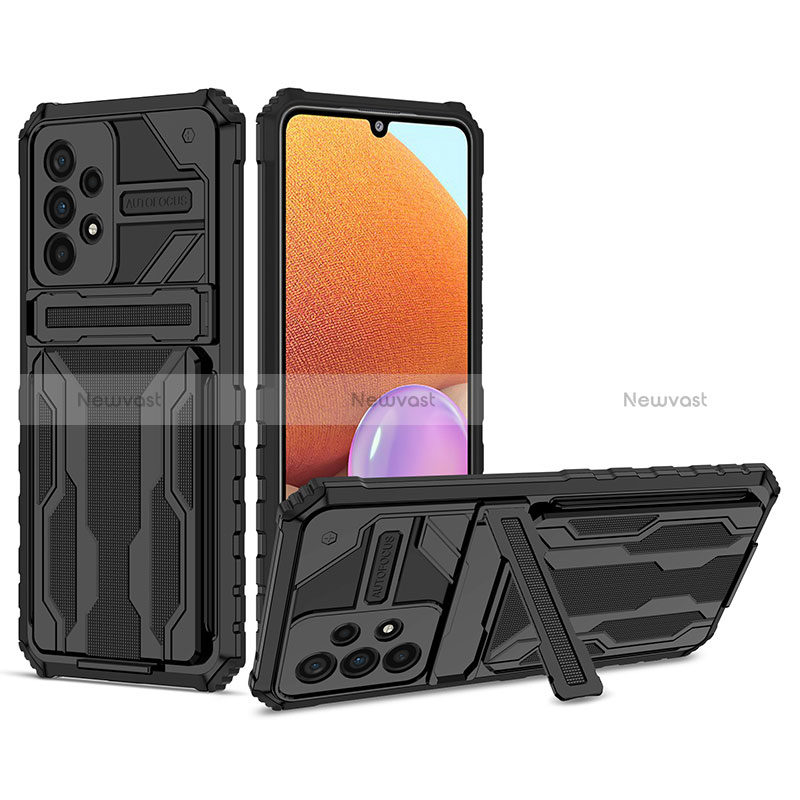 Silicone Matte Finish and Plastic Back Cover Case with Stand YF1 for Samsung Galaxy A33 5G Black