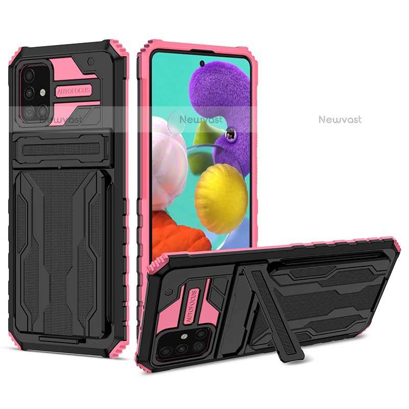 Silicone Matte Finish and Plastic Back Cover Case with Stand YF1 for Samsung Galaxy A51 4G