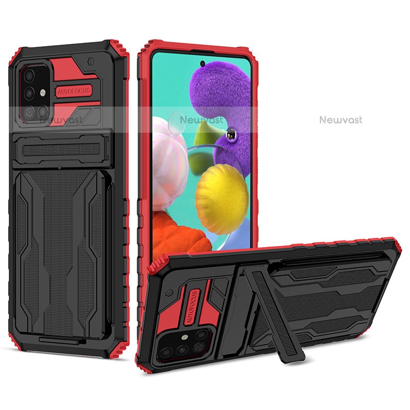 Silicone Matte Finish and Plastic Back Cover Case with Stand YF1 for Samsung Galaxy A51 4G Red