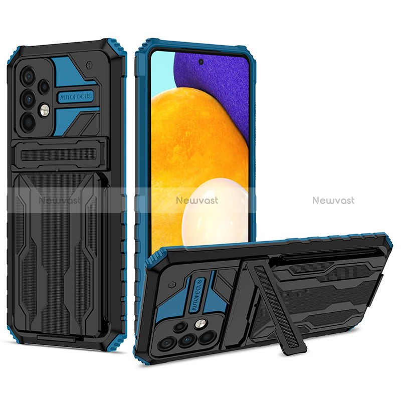 Silicone Matte Finish and Plastic Back Cover Case with Stand YF1 for Samsung Galaxy A52 5G Blue