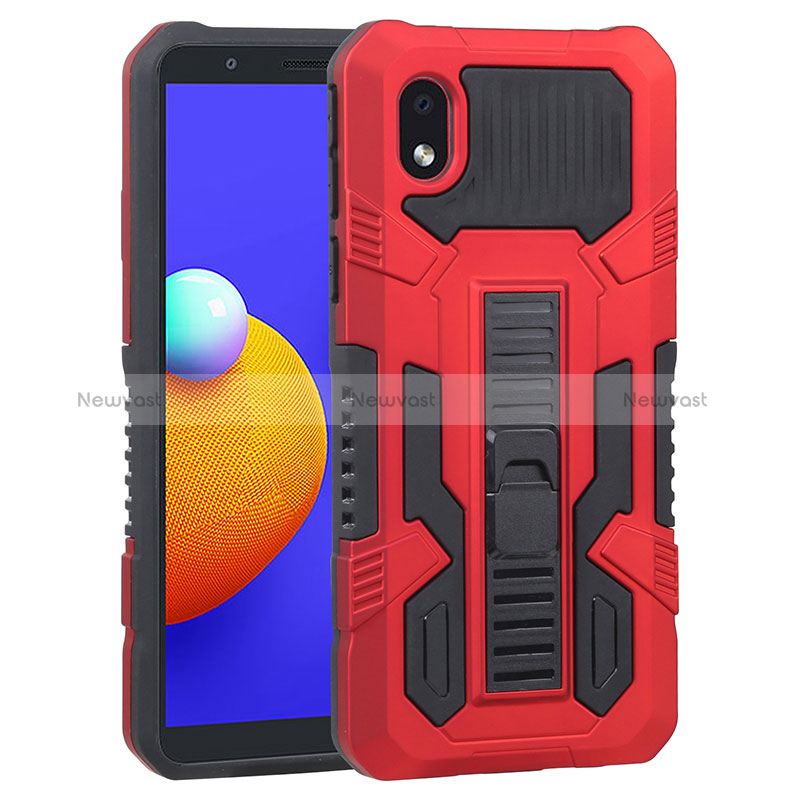 Silicone Matte Finish and Plastic Back Cover Case with Stand YF1 for Samsung Galaxy M01 Core