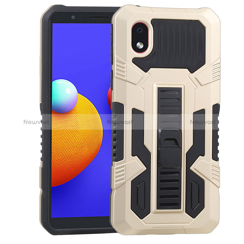 Silicone Matte Finish and Plastic Back Cover Case with Stand YF1 for Samsung Galaxy M01 Core