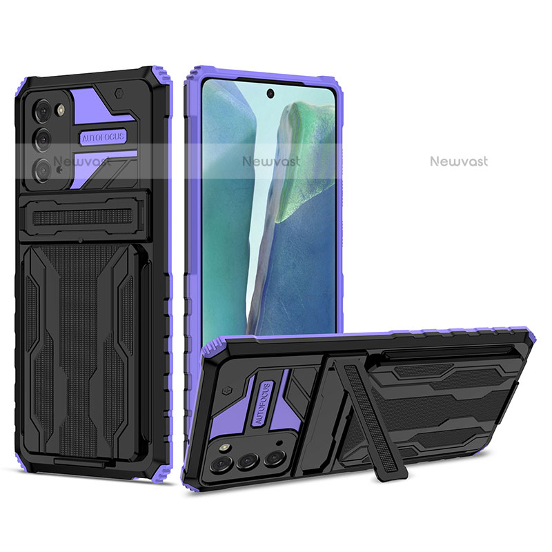 Silicone Matte Finish and Plastic Back Cover Case with Stand YF1 for Samsung Galaxy Note 20 5G Purple