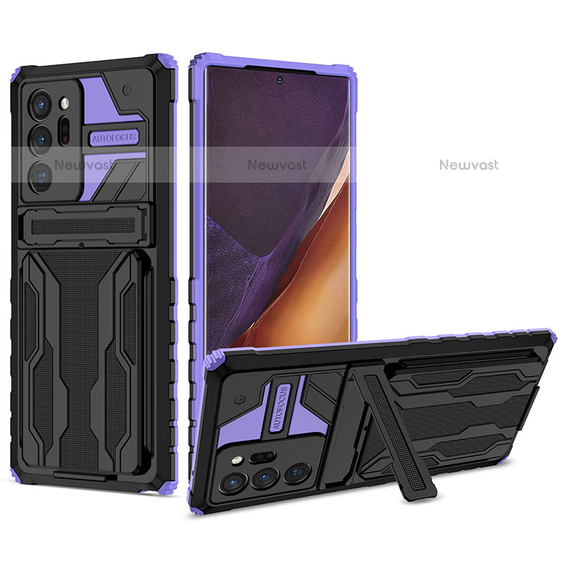Silicone Matte Finish and Plastic Back Cover Case with Stand YF1 for Samsung Galaxy Note 20 Ultra 5G Purple