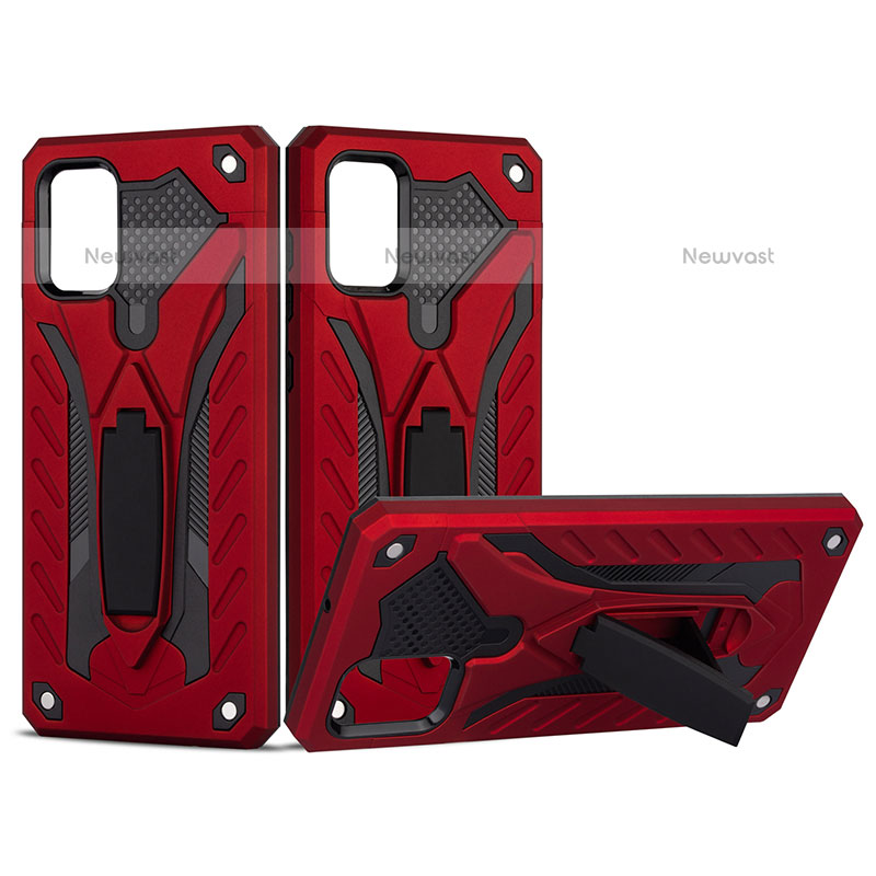 Silicone Matte Finish and Plastic Back Cover Case with Stand YF2 for Samsung Galaxy A51 4G Red