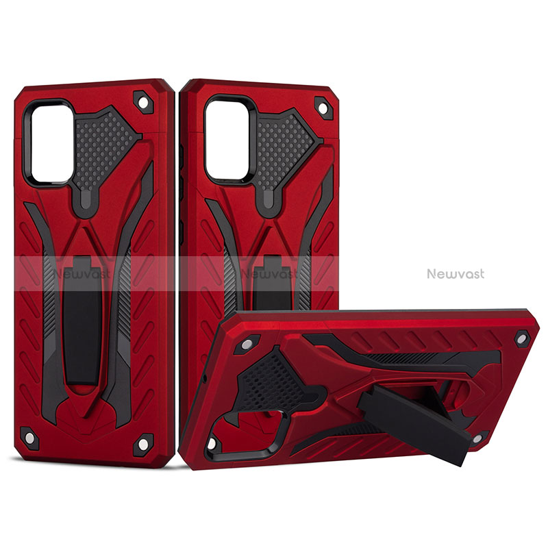 Silicone Matte Finish and Plastic Back Cover Case with Stand YF2 for Samsung Galaxy A51 5G Red