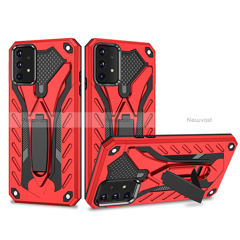 Silicone Matte Finish and Plastic Back Cover Case with Stand YF2 for Samsung Galaxy A52 5G Red