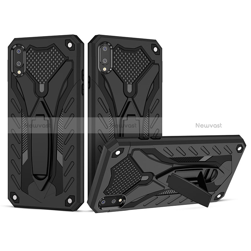 Silicone Matte Finish and Plastic Back Cover Case with Stand YF2 for Samsung Galaxy M02 Black
