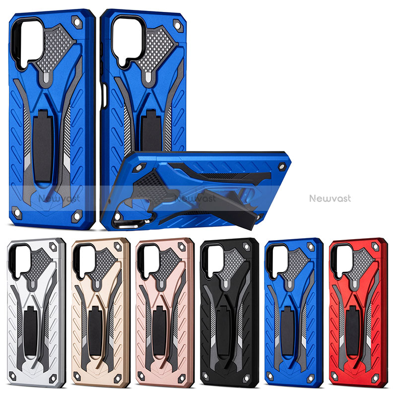 Silicone Matte Finish and Plastic Back Cover Case with Stand YF2 for Samsung Galaxy M12
