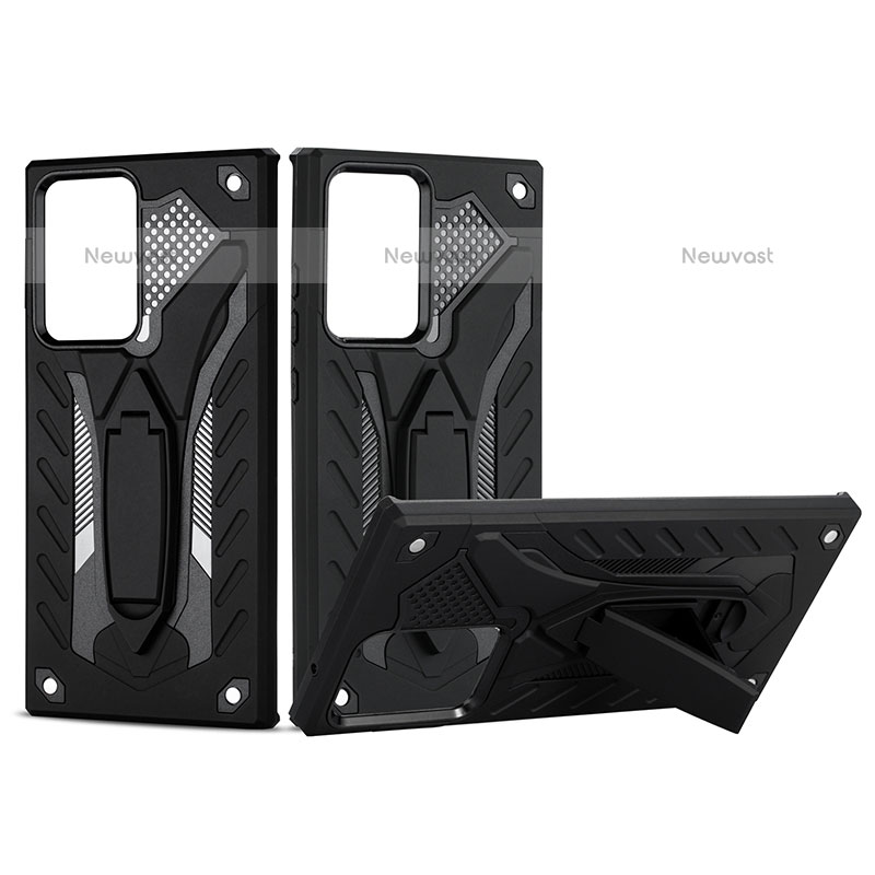 Silicone Matte Finish and Plastic Back Cover Case with Stand YF2 for Samsung Galaxy Note 20 Ultra 5G Black