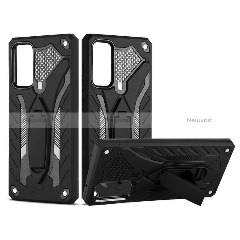 Silicone Matte Finish and Plastic Back Cover Case with Stand YF2 for Samsung Galaxy S20 FE (2022) 5G Black