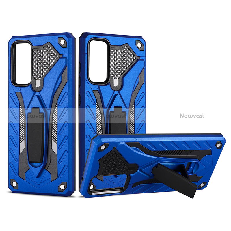 Silicone Matte Finish and Plastic Back Cover Case with Stand YF2 for Samsung Galaxy S20 FE 4G Blue