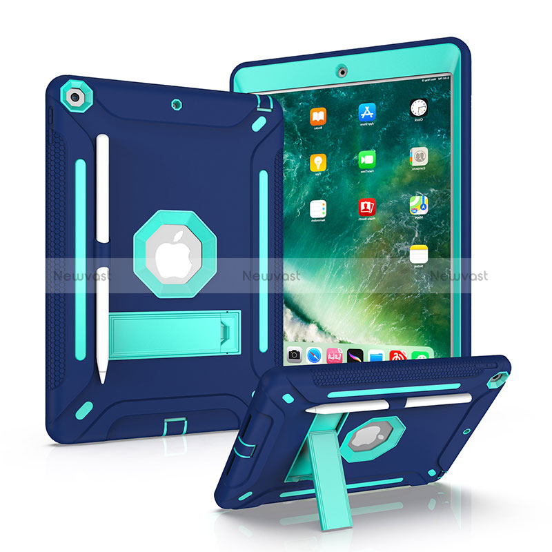Silicone Matte Finish and Plastic Back Cover Case with Stand YJ1 for Apple iPad 10.2 (2020) Blue