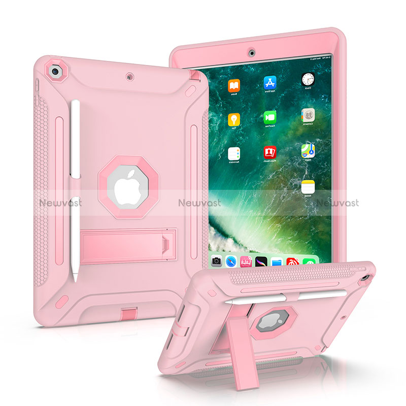Silicone Matte Finish and Plastic Back Cover Case with Stand YJ1 for Apple iPad 10.2 (2020) Pink